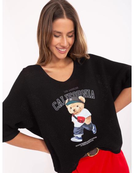 Černý oversize svetr s netopýřím vzorem