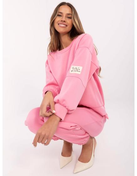 Růžová tepláková souprava s mikinou bez kapuce