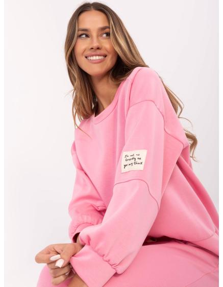 Růžová tepláková souprava s mikinou bez kapuce