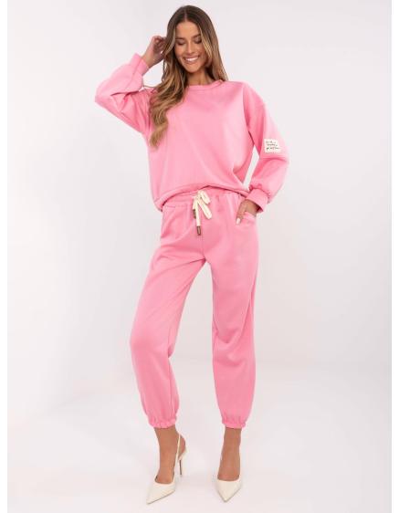 Růžová tepláková souprava s mikinou bez kapuce