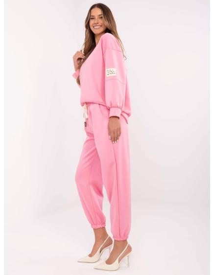 Růžová tepláková souprava s mikinou bez kapuce
