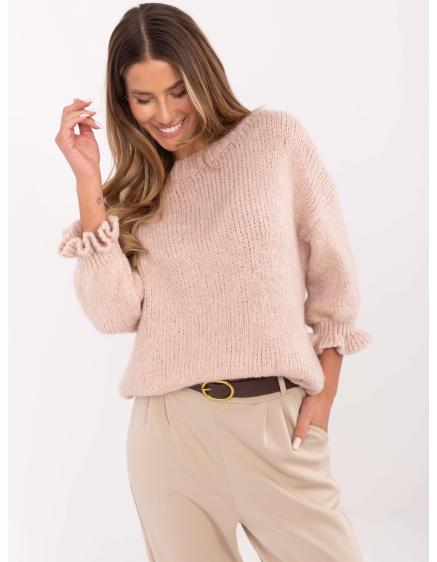 Világos rózsaszín túlméretezett kerek nyakú pulóver