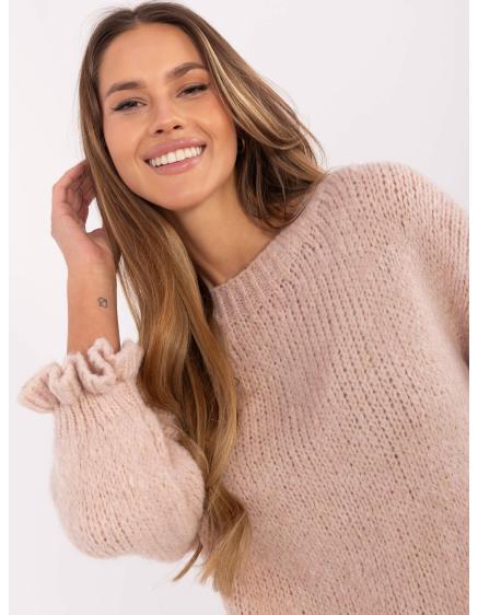 Világos rózsaszín túlméretezett kerek nyakú pulóver