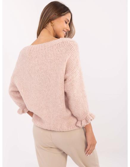 Világos rózsaszín túlméretezett kerek nyakú pulóver