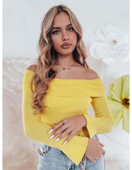 Női egyméretű kardigán kiugró vállakkal SHOWIT sárga