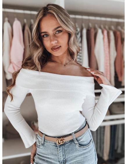Dámsky sveter jednej veľkosti s odhalenými ramenami SHOWIT biely