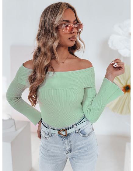 Női egyméretű nyitott vállú pulóver SHOWIT világoszöld