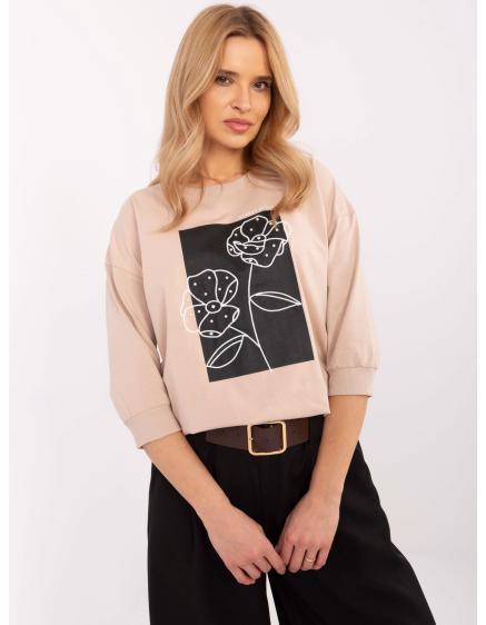 Béžová ležérna blúzka s kvetinovou výšivkou