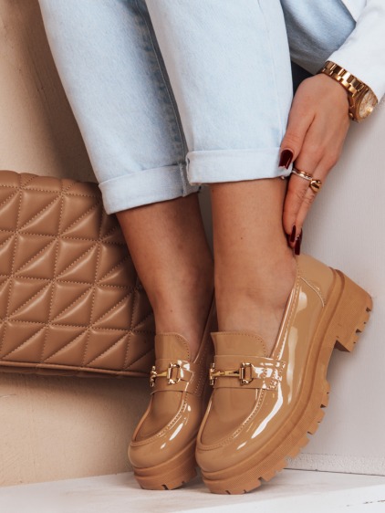 Dámské lakované mokasíny ELEGANCI khaki