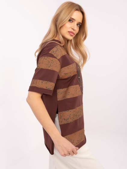Hnědé dámské tričko oversize s rozparky – fotografie produktu 2