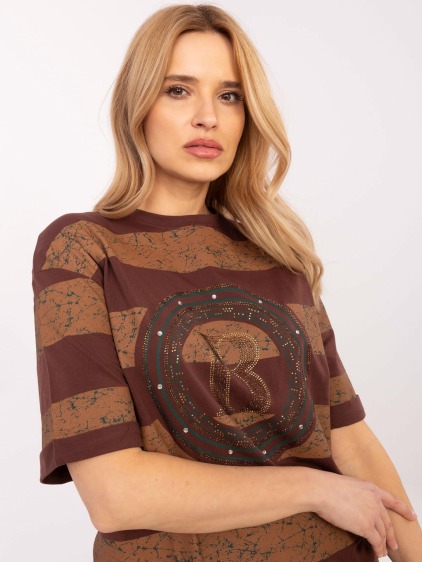 Hnědé dámské tričko oversize s rozparky – fotografie produktu 4