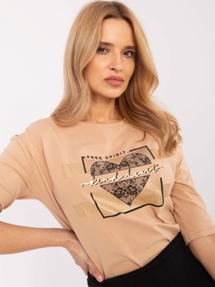 Velbloudí dámská halenka s kulatým výstřihem