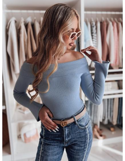 Női egyméretű nyitott vállú pulóver SHOWIT kék