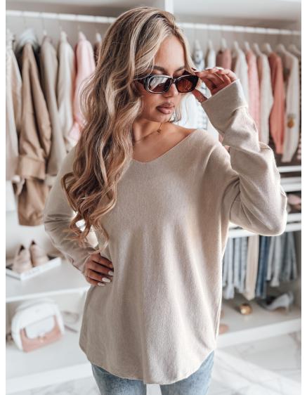 Női hosszú pulóver egy méretben SOFTIL bézs