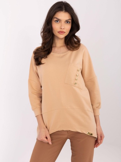 Velbloudí halenka oversize s ozdobnými knoflíky