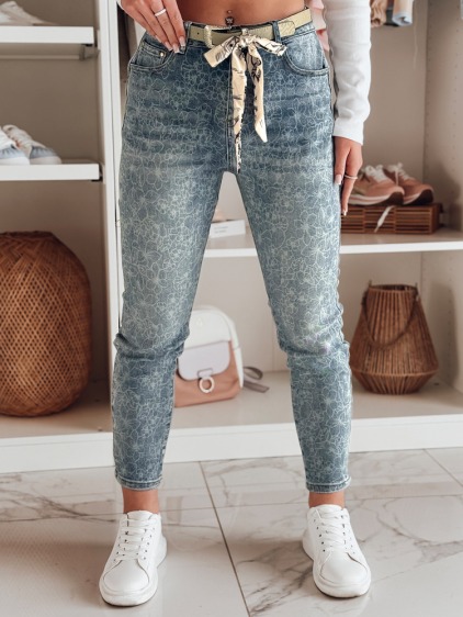 Dámské džínové kalhoty slim fit s páskem FLORAJIN modré