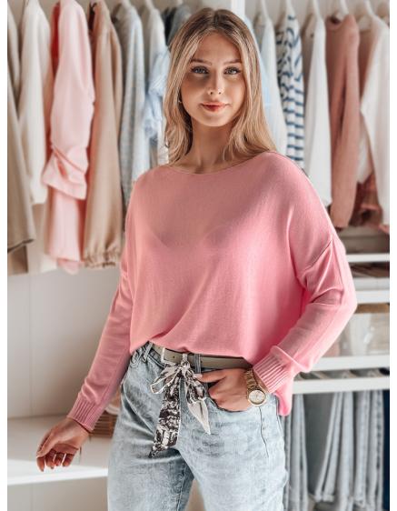 Plusz méretű női egyszínű pulóver SENZIA Pink