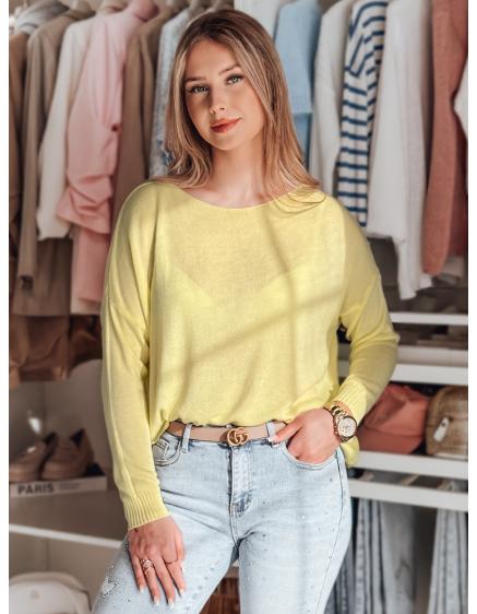 Plusz méretű női egyszínű pulóver SENZIA citromsárga