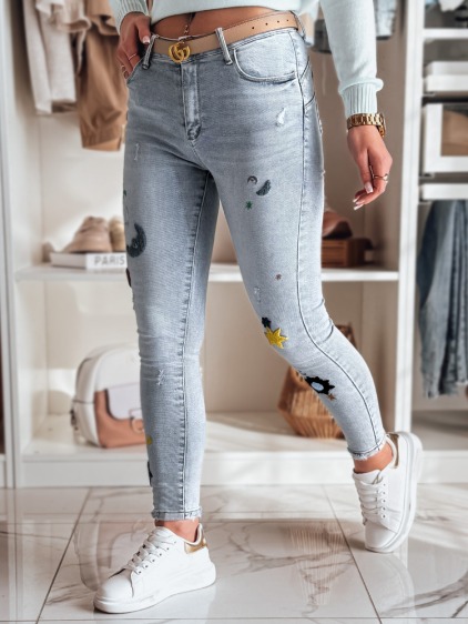 MOONAIR kék női skinny farmernadrág hímzéssel