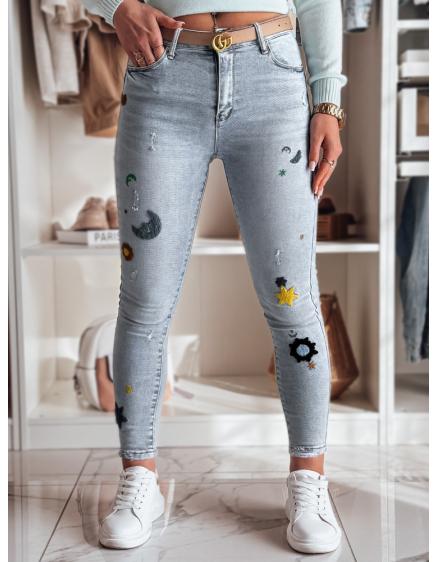 Dámské džíny skinny s výšivkou MOONAIR modré