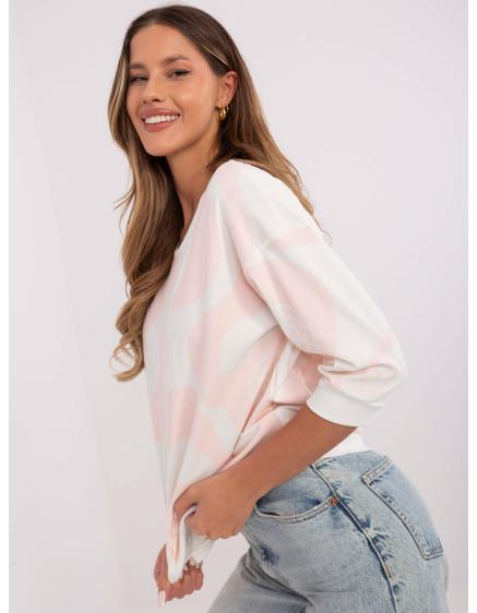 Svetloružová a ecru bavlnená blúzka s 3/4 rukávmi