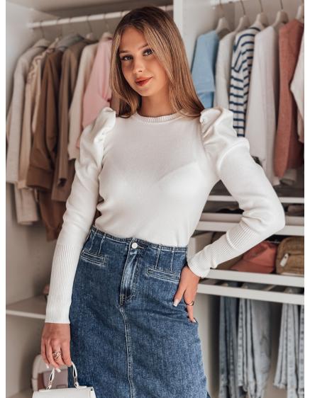 Dámsky sveter jednej veľkosti s náprsenkou ELENORI biely