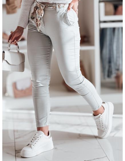 Dámské kalhoty z materiálu chino s páskem ROSSALI světle šedé