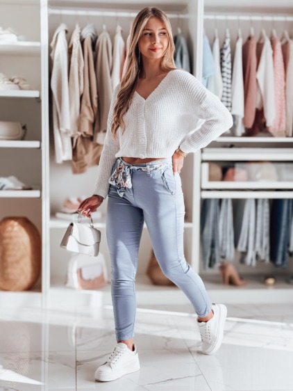 Dámské kalhoty z materiálu chino s páskem ROSSALI světle modré – fotografie produktu 4