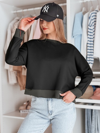 Dámská zkrácená oversize mikina s dlouhým rukávem a přívěskem, černá