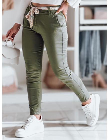 Dámske nohavice z materiálu chino s pásikom ROSSALI olivové