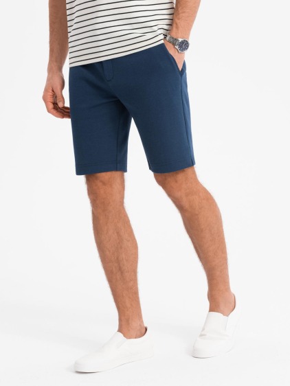 Pánske krátke šortky SLIM FIT zo štruktúrovaného melanžového úpletu - čierne V2 OM-SRCS-0166