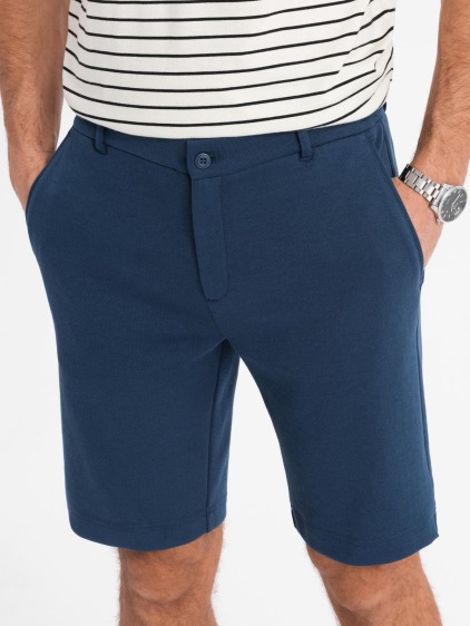 Pánske krátke šortky SLIM FIT zo štruktúrovaného melanžového úpletu - čierne V2 OM-SRCS-0166 – fotografie produktu 2