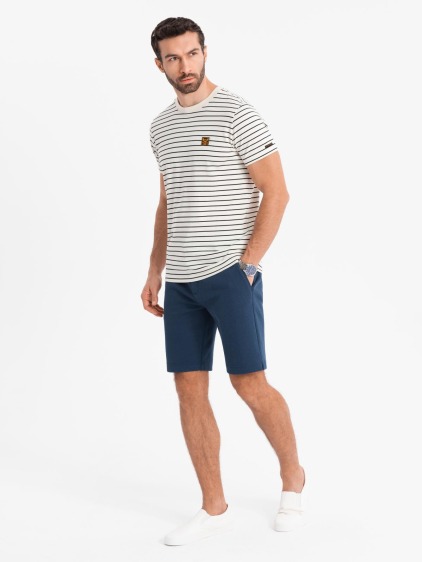 Pánske krátke šortky SLIM FIT zo štruktúrovaného melanžového úpletu - čierne V2 OM-SRCS-0166 – fotografie produktu 3