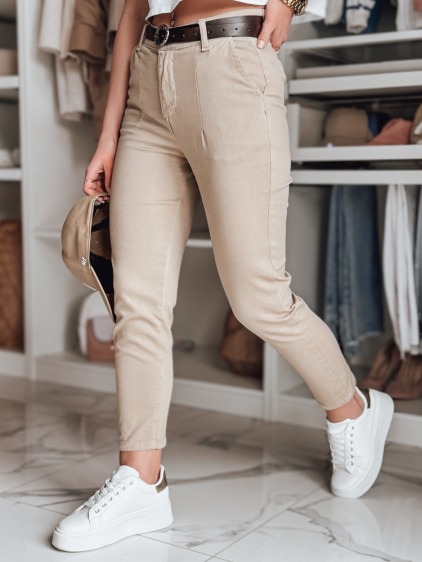 Dámské kalhoty slim fit s páskem TAIRONIK tmavě béžové