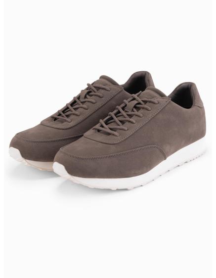 Férfi sportcipő öko bőrből, szarvasbőr felülettel – sötétbarna V2 OM-FOCS-0161