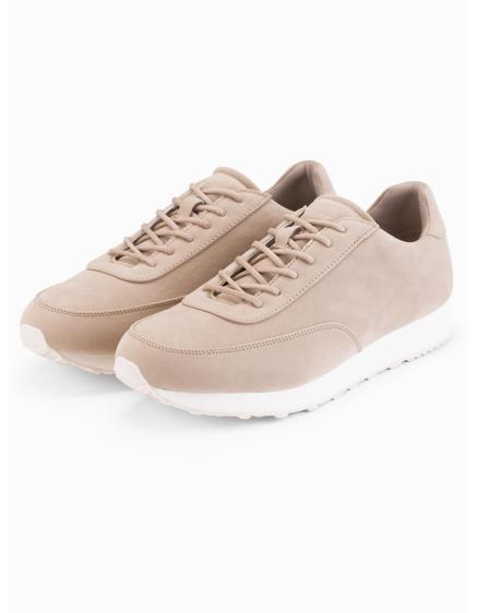 Pánské sportovní boty z ekologické kůže se semišovým povrchem – pískové V4 OM-FOCS-0161