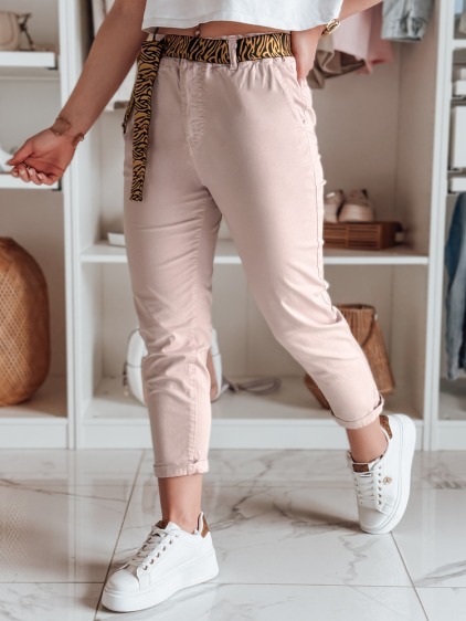 Dámské kalhoty casual s páskem MADELINA růžové