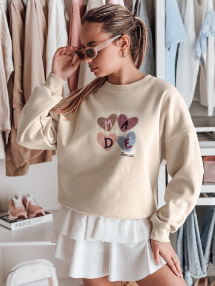 Dámska oversize mikina s motívom sŕdc, béžová