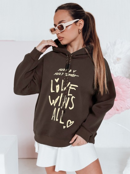 Női oversize kapucnis pulóver LOVEWILL barna