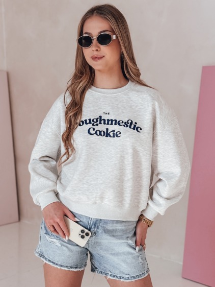 Női oversize pulóver COOKIES nyomtatással, világosszürke
