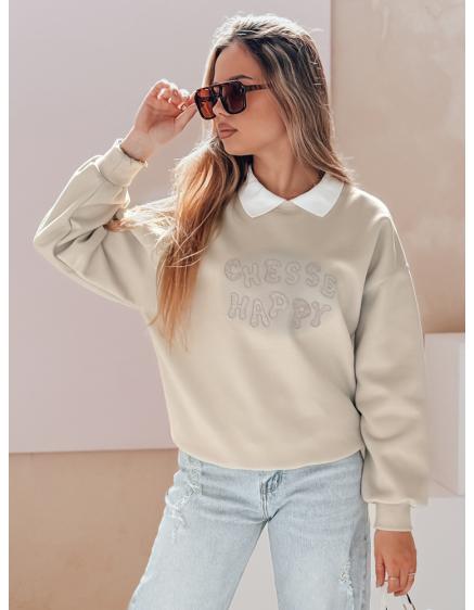 Dámska oversize mikina s potiskom HAPIRES cappuccino