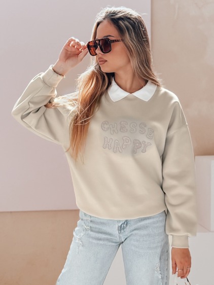 Női oversize pulóver HAPIRES cappuccino nyomtatással
