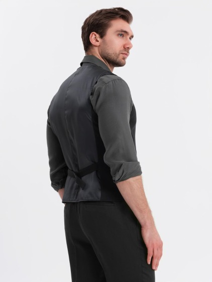 Pánská slim fit strukturovaná vesta s našitými kapsami, černá – fotografie produktu 5