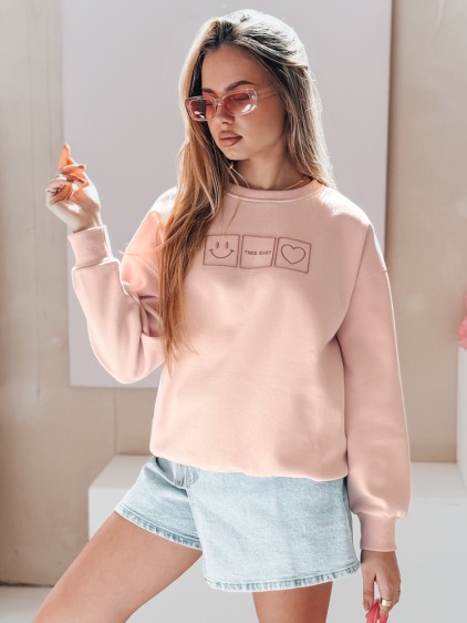 Dámská oversize mikina s výšivkou EASYJOY růžová