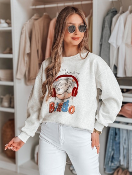Női oversize pulóver nyomtatott mintával LALA VIBE szürke