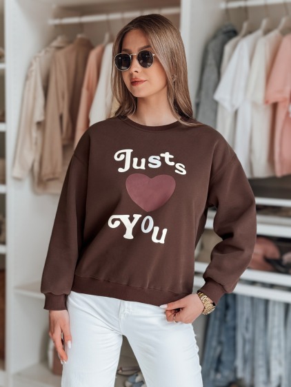 Női oversize pulóver JUST LOVE YOU nyomtatással barna