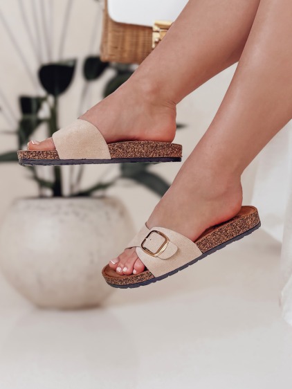 Dámske šľapky na korkovej podrážke KORKISTI khaki