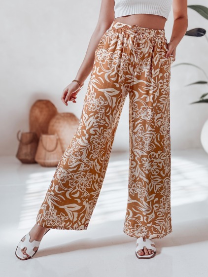 Dámské kalhoty TROPICAL SUN z široké látky velbloudí barva
