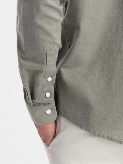 Pánská jarně-letní regular fit košile s dlouhým rukávem a stojáčkem, khaki – fotografie produktu 5