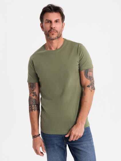 Pánské klasické bavlněné tričko BASIC – khaki V6 OM-TSBS-0236